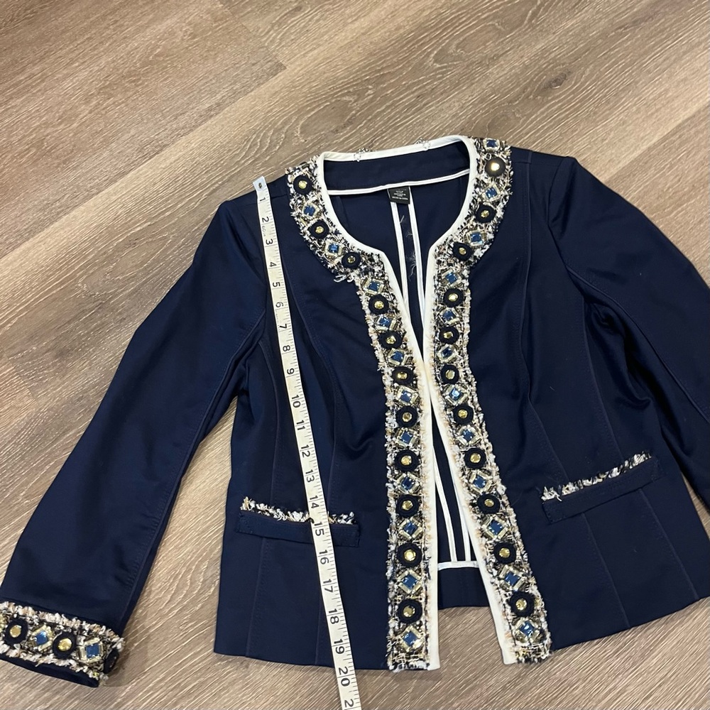 White House Black Market Navy Cropped Blazer with gems - Picture 2 of 12